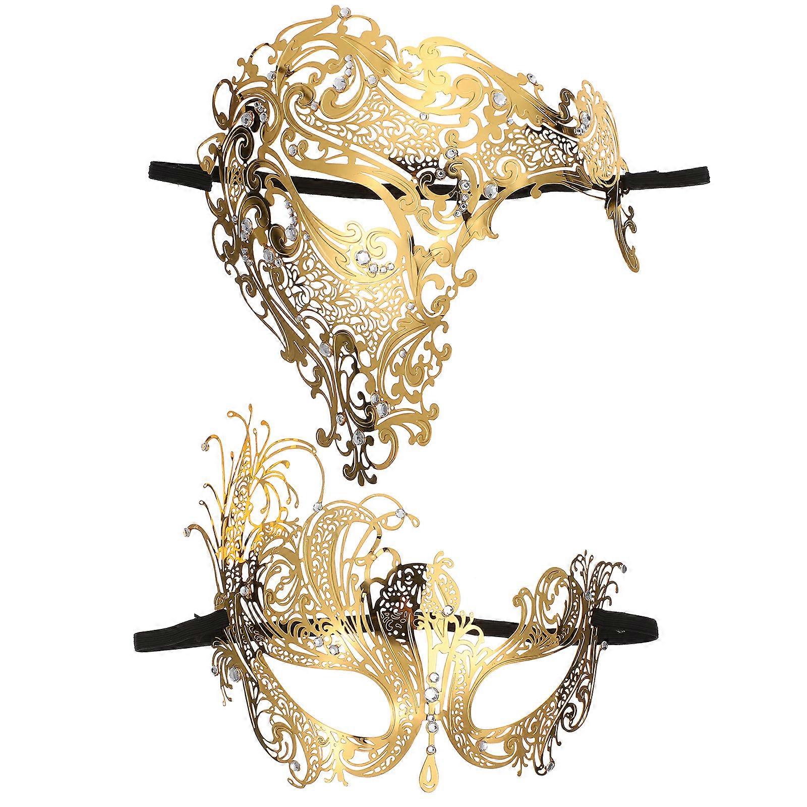 2pcs Delicate Party Masks Portable Masquerade Masks Decorative Mask Props Golden