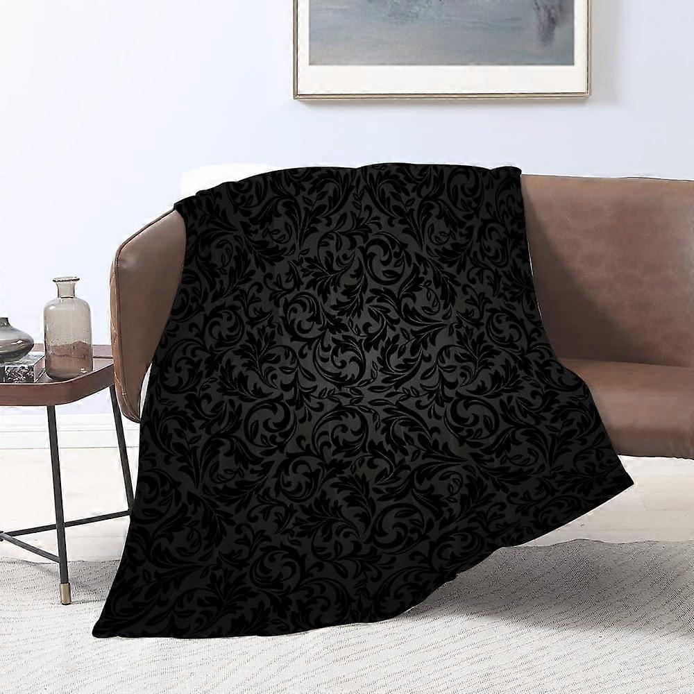flanellfiltar,Royal Vintage damass Motiv Blommig Abstrait Noir Gothique Fleur,Plädar för Soffa Fluffig Filt Säng Kasta f Sovrum, Soffa, Sovrum Acces