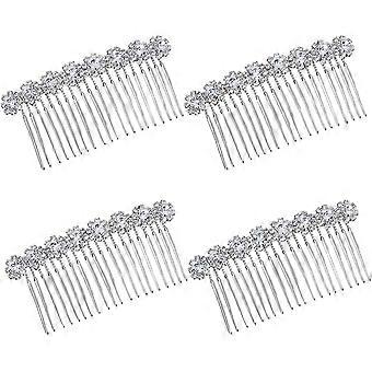 4 Pack High-grade Alloy Diamond Rhinestone Flower Hair Side Combs Bridal Hair Clips (silver)