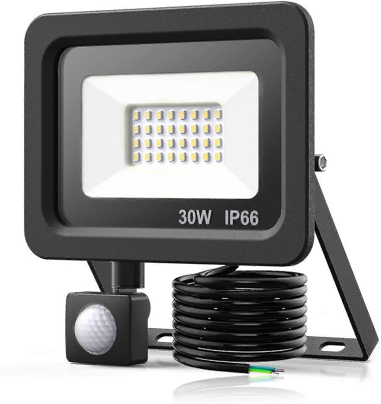 30w Motion Sensor Led Floodlight, 2400lm Outdoor Motion Sensor Led Flood Light, Ip66 Waterproof 6500k Outdoor Led Floodlight With 1.5m Cable For Garde