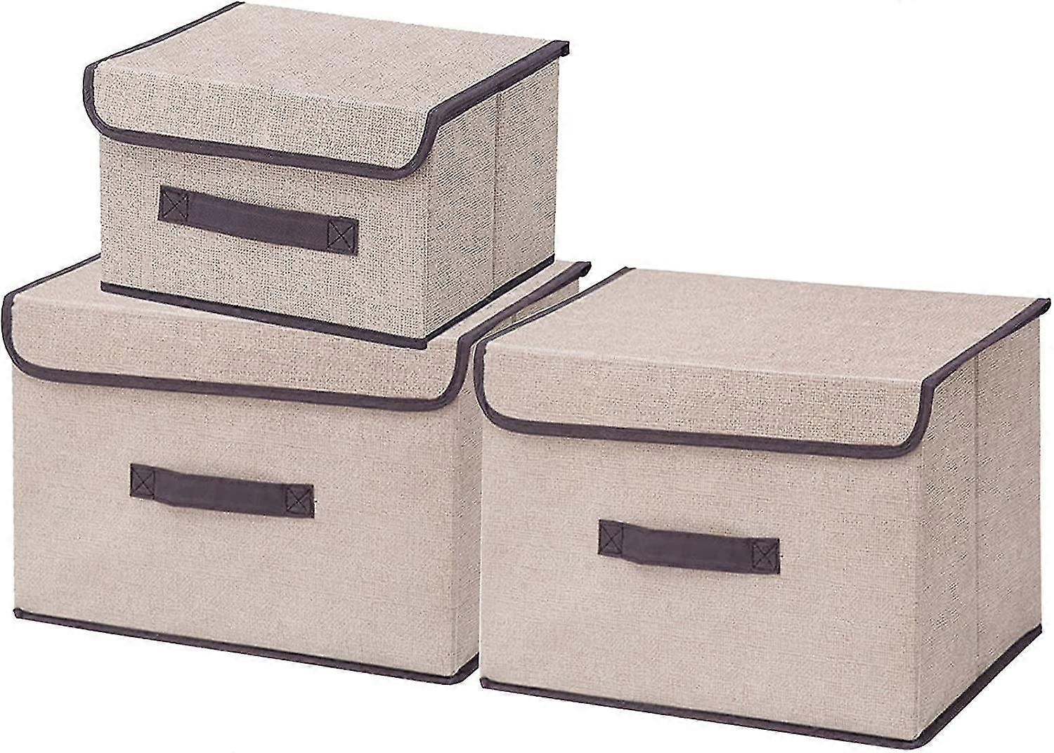 Storage Box With Lid, Baskets And Collapsible Storage Boxes Set Of 3 For Clothes, Toys, Books, Cosmetics (beige)