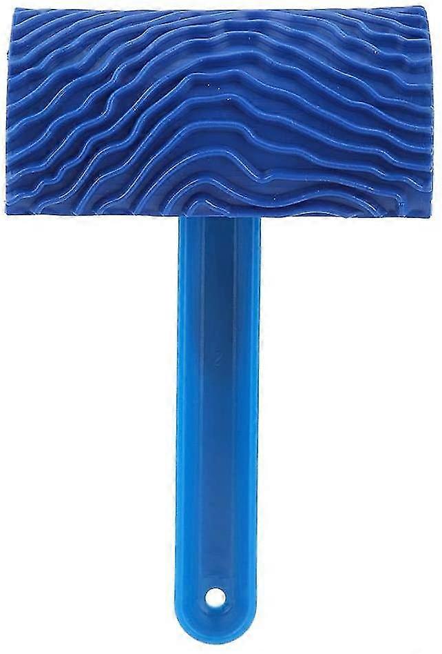 Blue Wood Grain Effect Emboss Pattern Paint Roller With Handle Wall Decor Diy Tool