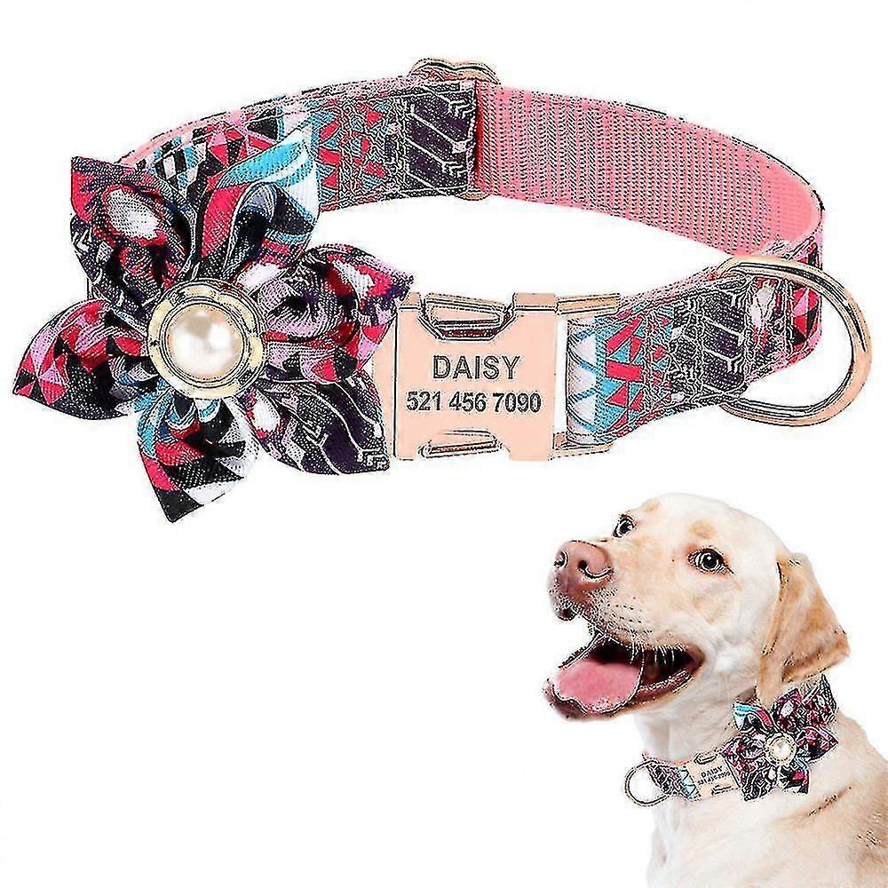 Personalized Flower Dog Collar With Rope- Floral Pattern Engraved Pet Collars With Personalized Gold Buckle