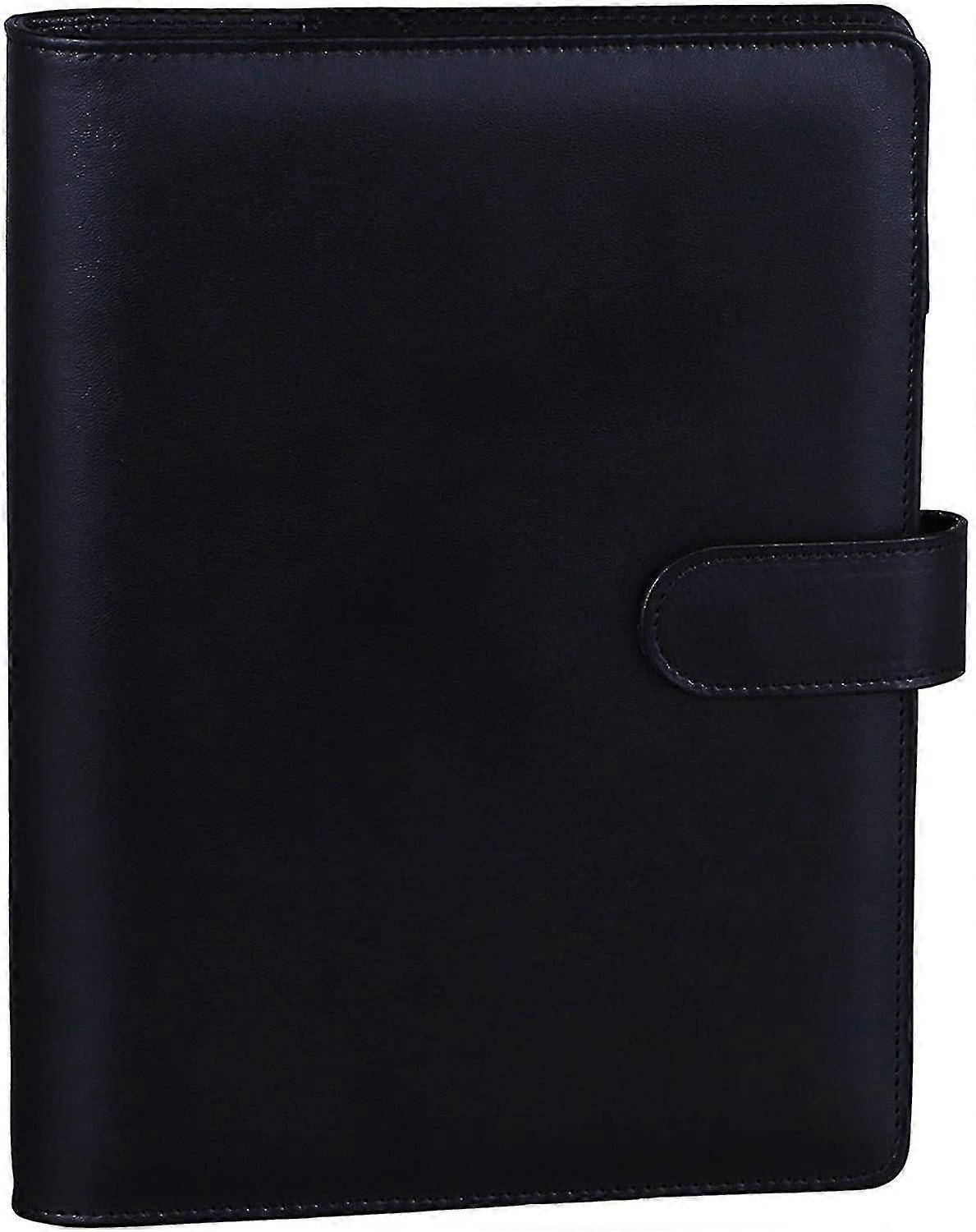 A5 Pu Leather Binder 6 Ring Notebook Binder Cover With Magnetic Buckle Closure, Black