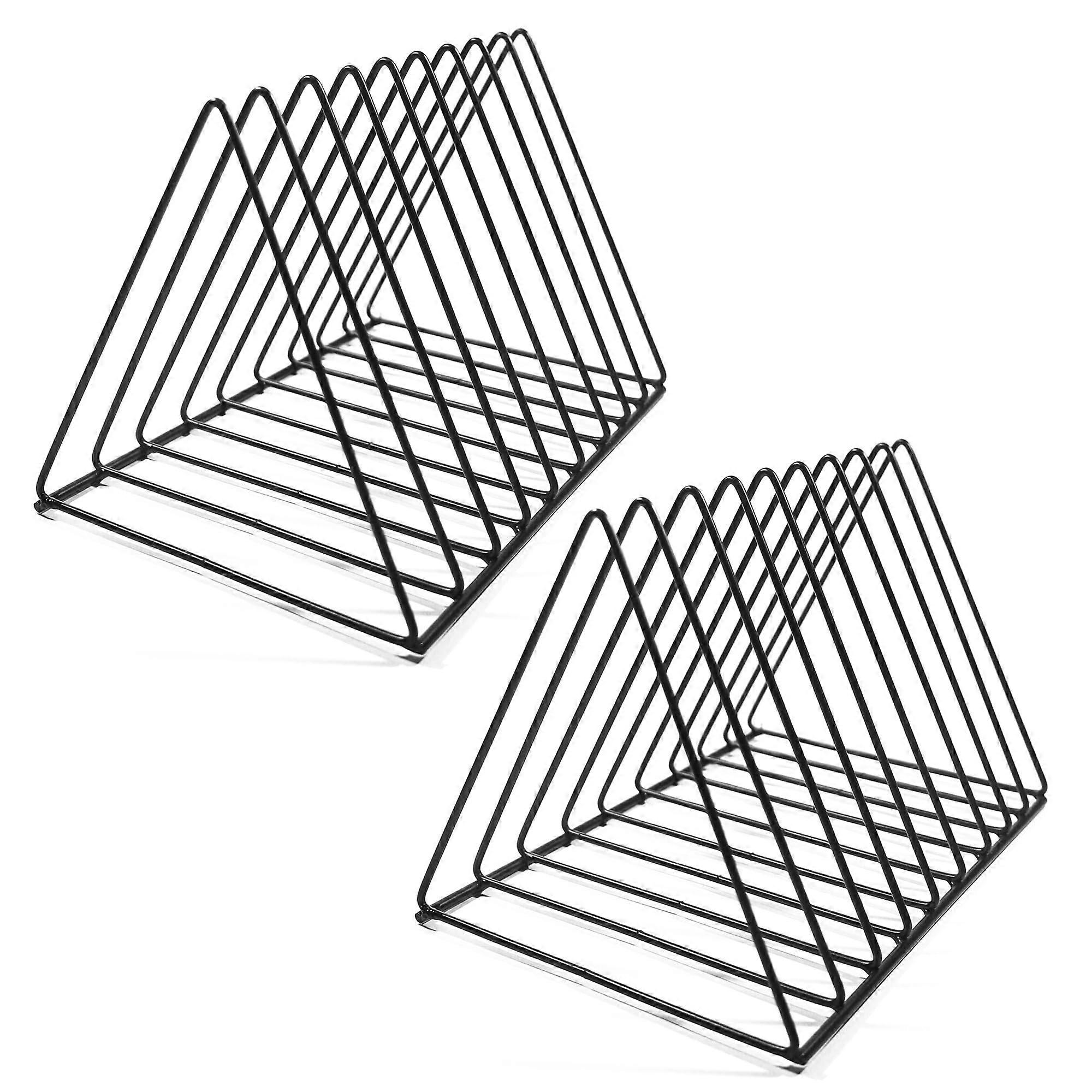 2 Pack Triangle Desktop Magazine File Book Rack, 9 Slots Metal Vinyl Record Holder Stand Rack