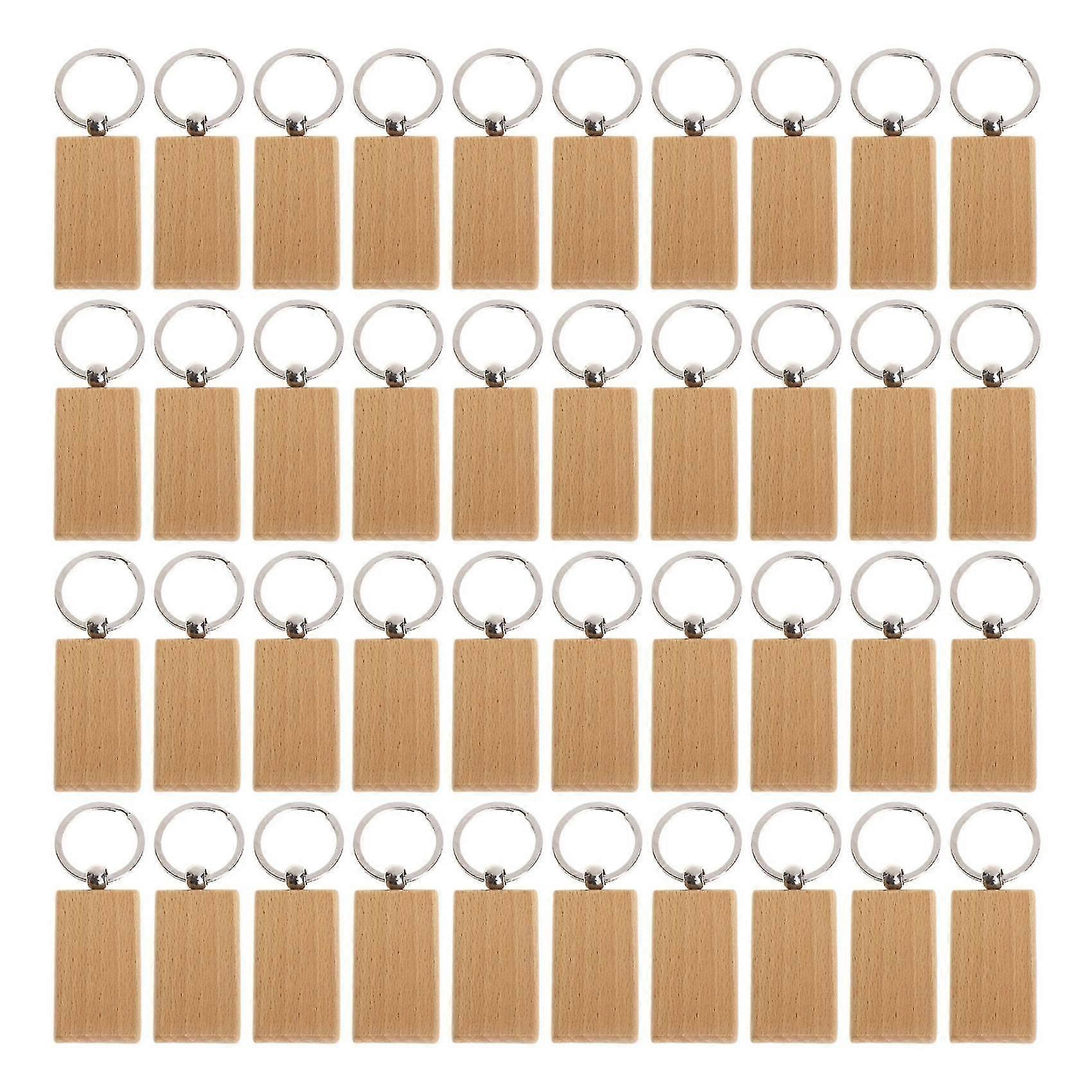 40 Pcs Blank Wooden Keychain Rectangular Engraving Key Diy Wood Keychains Key Tags Can Engrave Diy