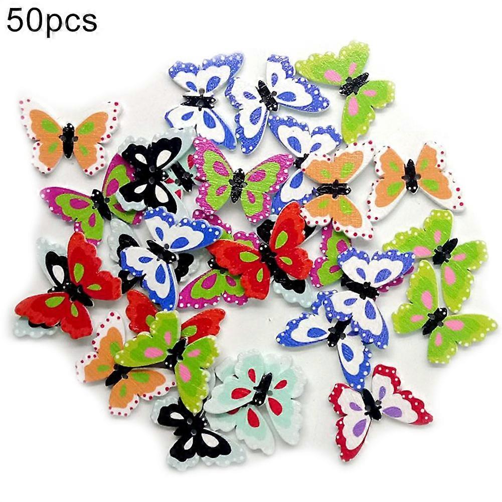 50Pcs Butterfly Shape 2 Holes Wooden Buttons Sewing Accessory Scrapbooking Decor