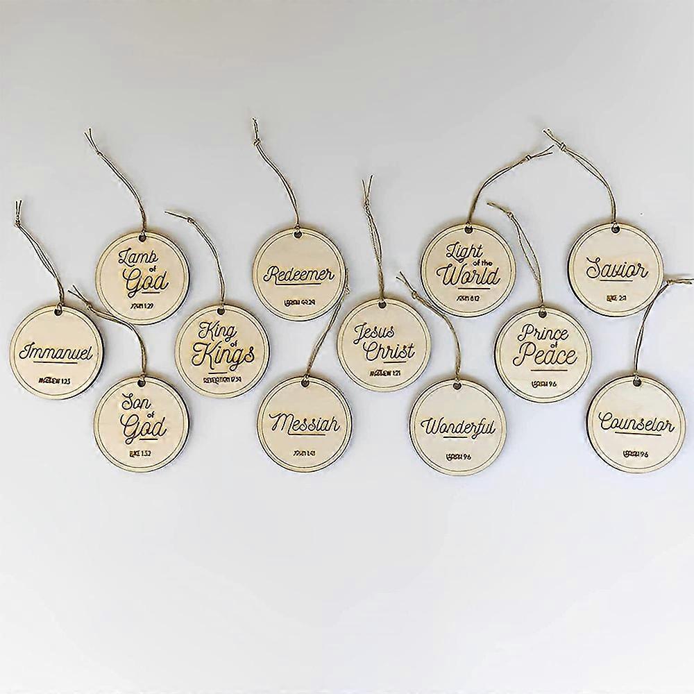 12/25Pcs Names of Jesus Wooden Christmas Tree Hanging Decoration Pendant Party Ornaments