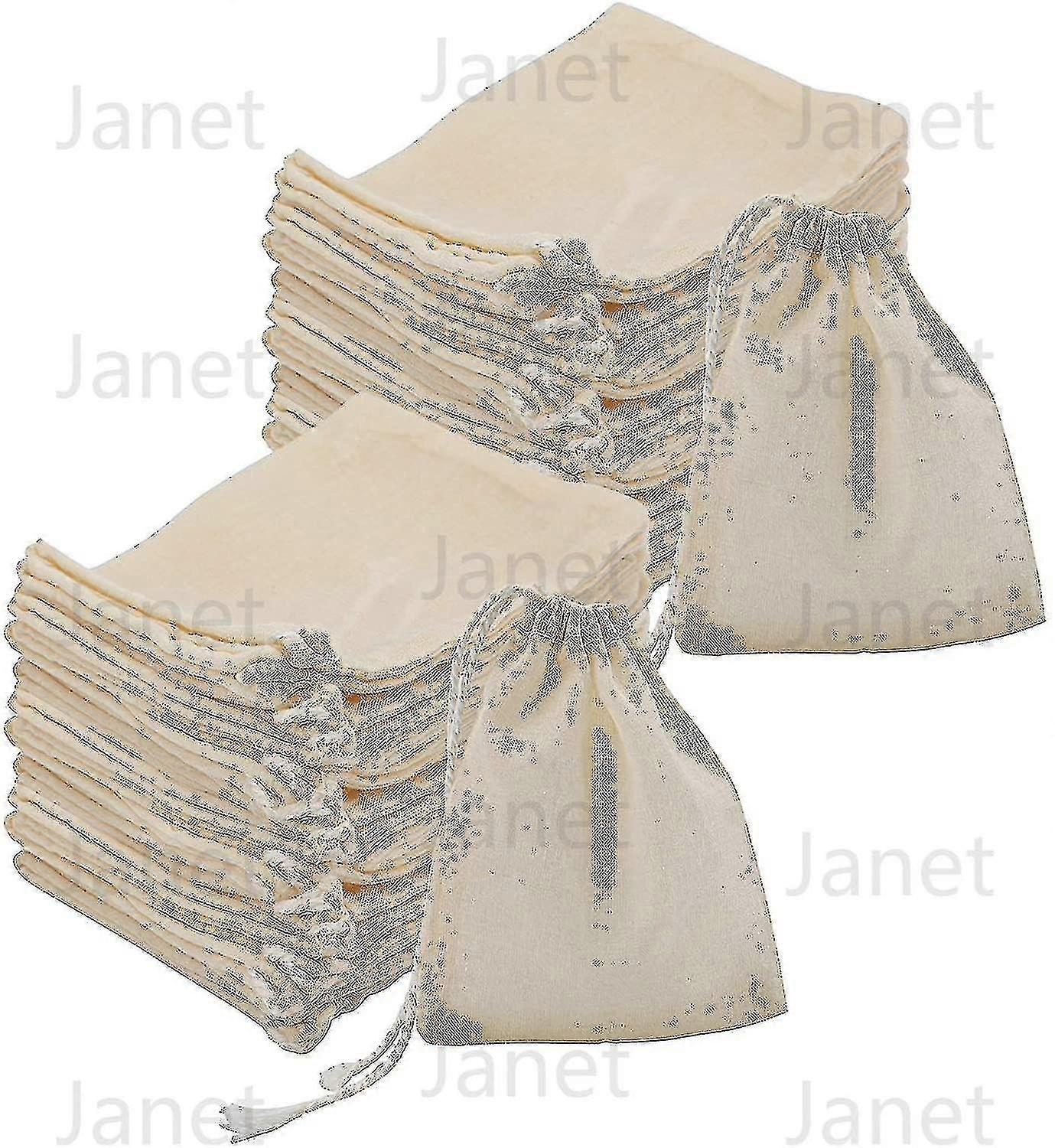 100 Pieces Cotton Drawstring Bags, 4 X 3 Inches/10 X 8cm Natural Unbleached Muslin Bag For Spice, Tea, Herbs