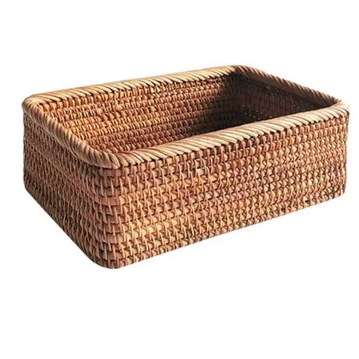 Hand-Woven Wicker Basket Fruit, Tea and Bread Basket Rectangular Storage Box for Cosmetics