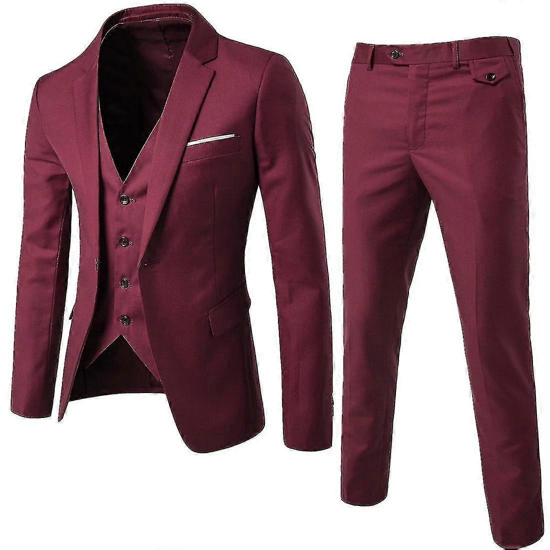 Herren 3 Stück Slim Fit Anzug Set Ein Knopf Massive Jacke Weste Hose Business Set