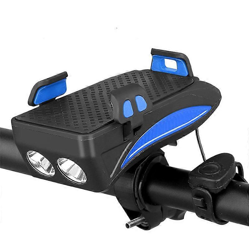 IP4 Waterproof Bike Light, USB Rechargeable Bike Front Light Set, 4000mAh Power Bank, 4-6.3' Shockproof Phone Holder, 130db SpeakerBlue)