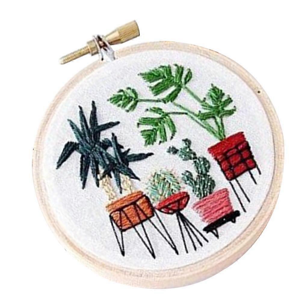 Stamped Embroidery Kit with Pattern Cross Stitch Crafts - Pot Plant EC006
