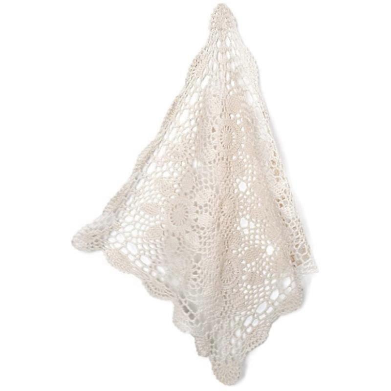 Tablecloths Crochet Square Table Cover Christmas Lace Table Covering Doilies for Furniture DCor Beige Color 15.7Inch
