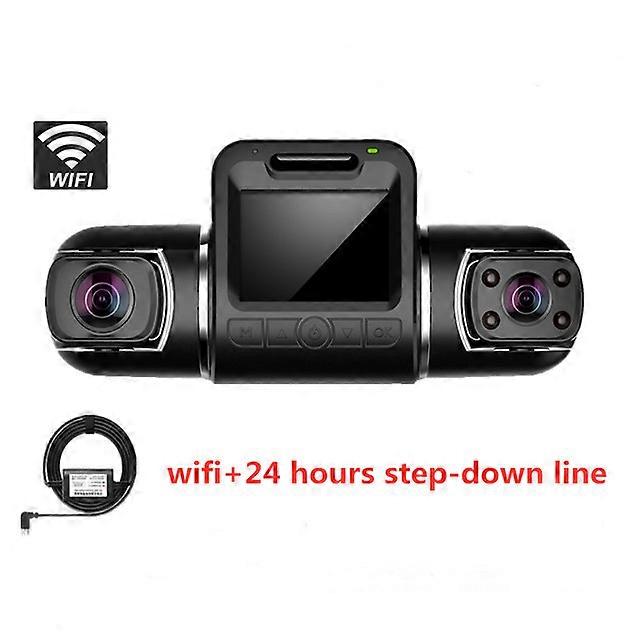 Dashcam Dobbeltlinse Infrarød Nattsyn 1080p Wifi GPS innebygd 2-linse 170-graders innebygd kamera 3-kanals DVR