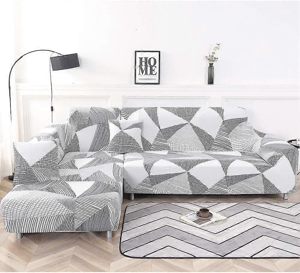 (3 Seater + 3 Seater)L Shape Corner Sofa Covers, 2PCS Stretch Sectional Sofa Covers Protectors with 2PCS Pillow Covers