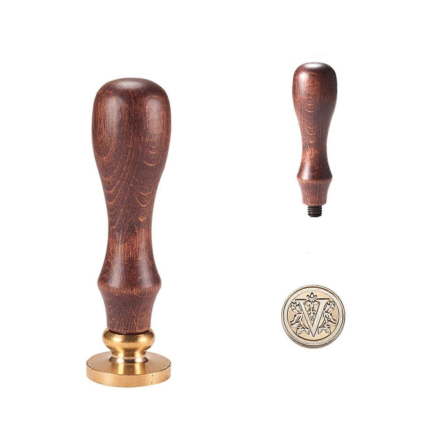 Letter V Wax Seal Stamp Alphabet Initial Sealing Wax Stamps with Wooden Handle Vintage Retro Classical Seal Wax Stamp Kit for Invitations Greeting Car