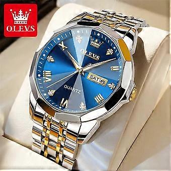 OLEVS 9931 Relógio de Quartzo para Homens Pulseira de Aço Inoxidável Sólida Design de Losango Relógio de Pulso de Negócios de Moda Relógios Masculinos à Prova D'Água