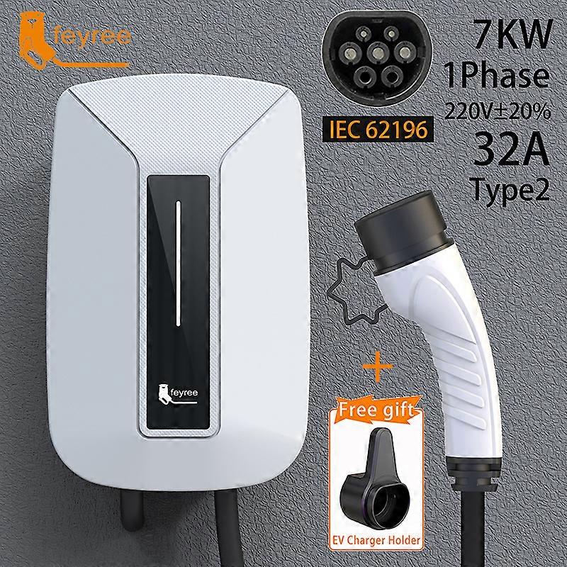 EV充電器タイプ2プラグEVSEウォールボックス32A 7KW IEC62196-2ソケット1相5mケーブル電気自動車用ウォールマウント充電ステーション