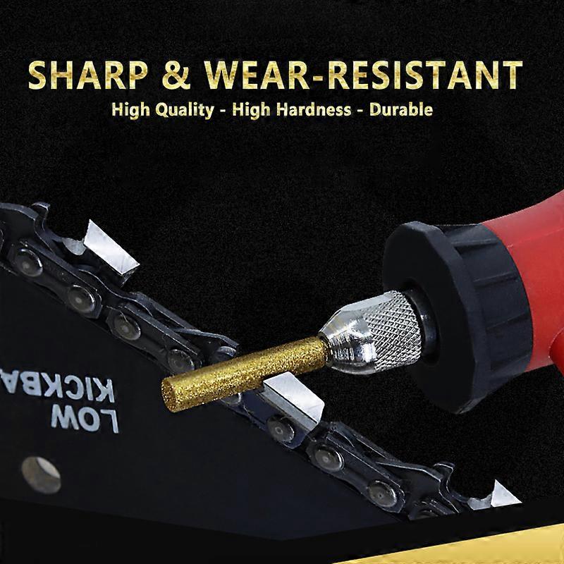 12pc Gold Diamond Coated Cylindrical Burr 4/4.8/5.5mm Chainsaw Sharpener Stone File Chain Saw Sharpening Carving Grinding Tools