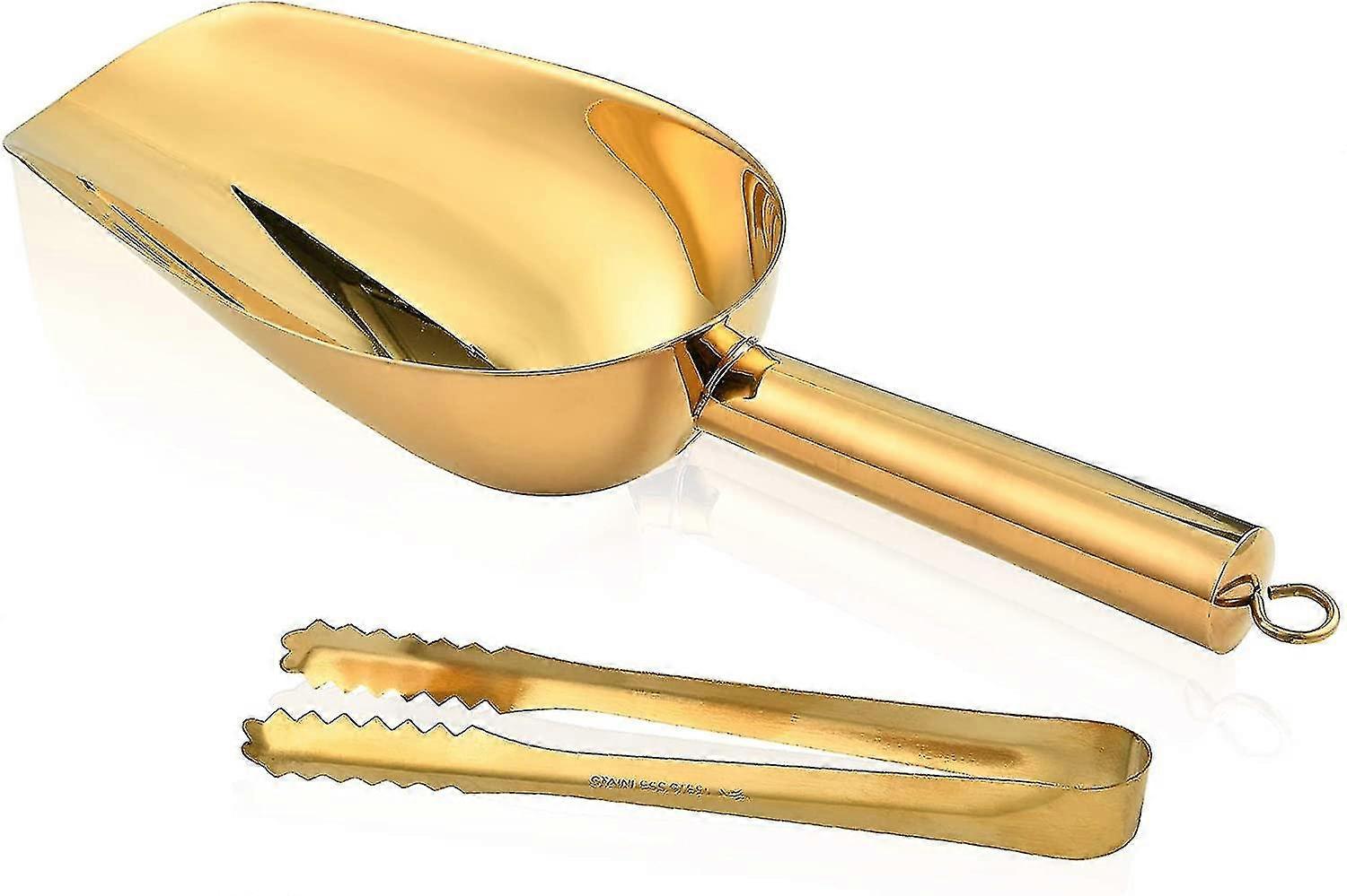 Stainless Steel Ice Scoop And Ice Tongs, Small Round Bottom Bar Ice Flour Utility Scoop &
