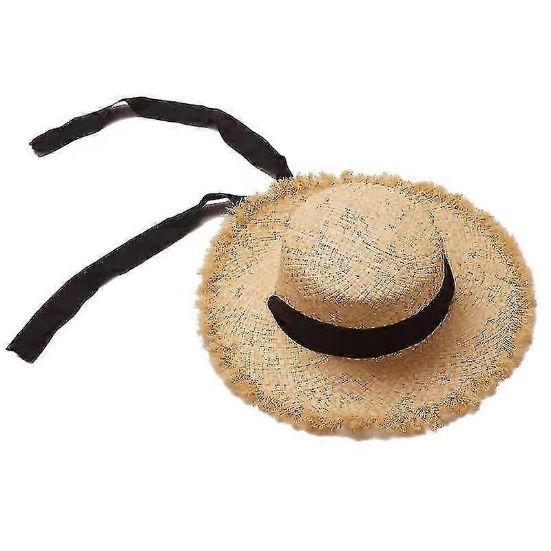 1pc Dames Lint Raw Edge Straw Hat