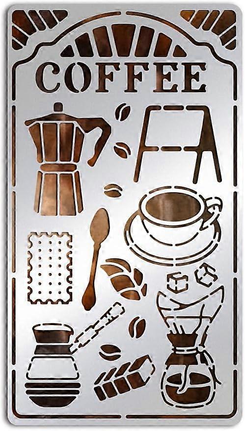 Stainless Steel Coffee Stencils Teapot Retro Metal Stencil Reusable Templates Journal Tool for Painting Wood Burning Pyrography and Engraving DIY