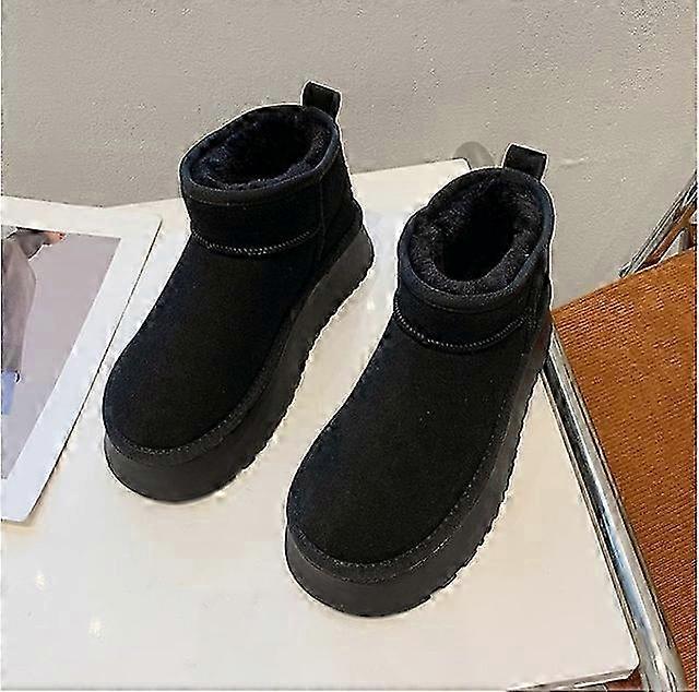 מותג נעלי נשים מגפי חורף עם פרווה אוסטרליה מגפיים-נשים בוהן עגולה עקב שטוח אופנה קטיפה נשים מד לוליטה 2025 שלג