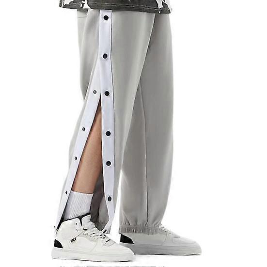 Men Sport Pants Side Button Closure Loose Straight Wide Leg Elastic Waist Soft Solid