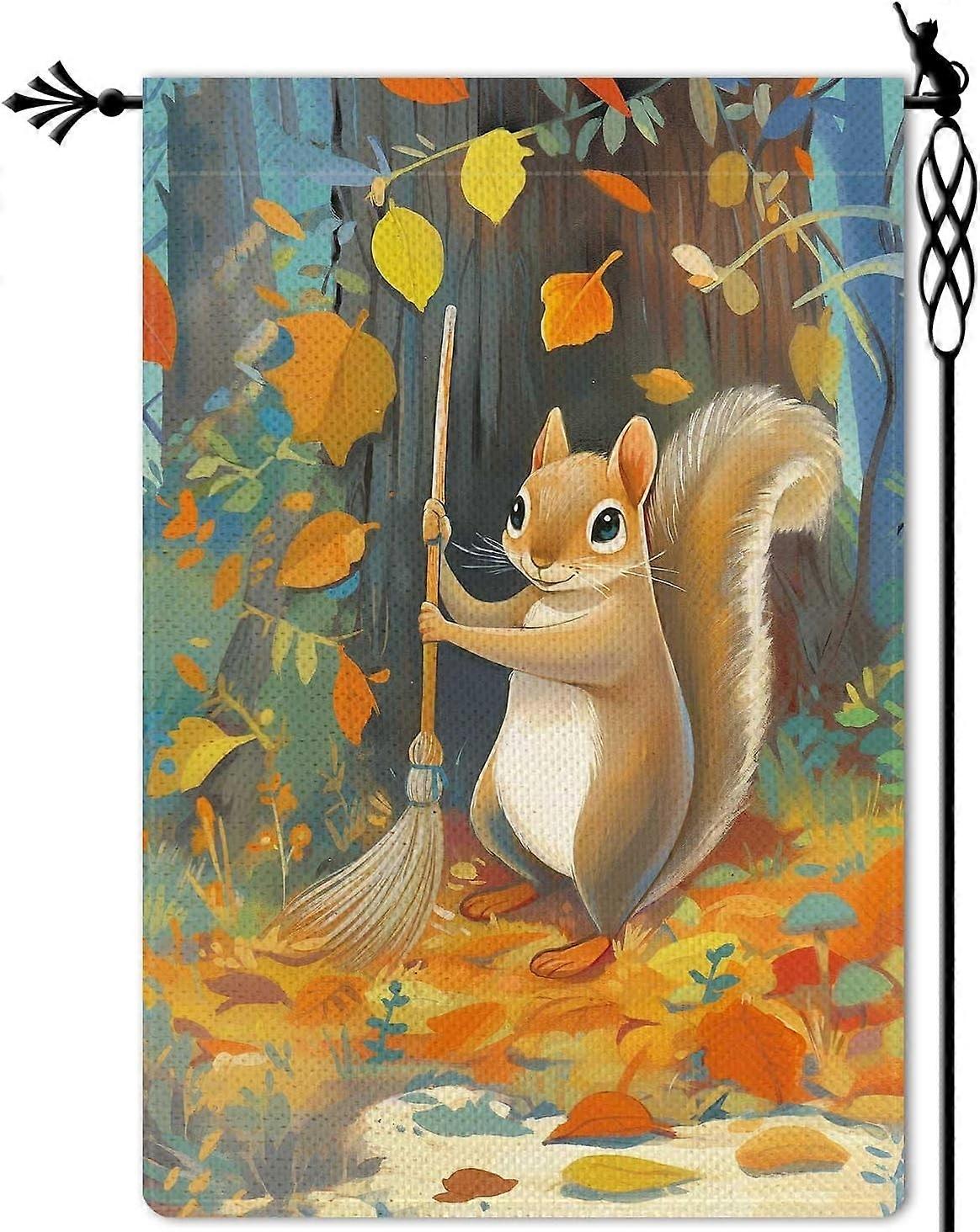 Écureuil Automne Jardin Drapeau Automne Érable Jardin Drapeau Récolte Vertical Rustique Terres Toile de jute Cour Pelouse