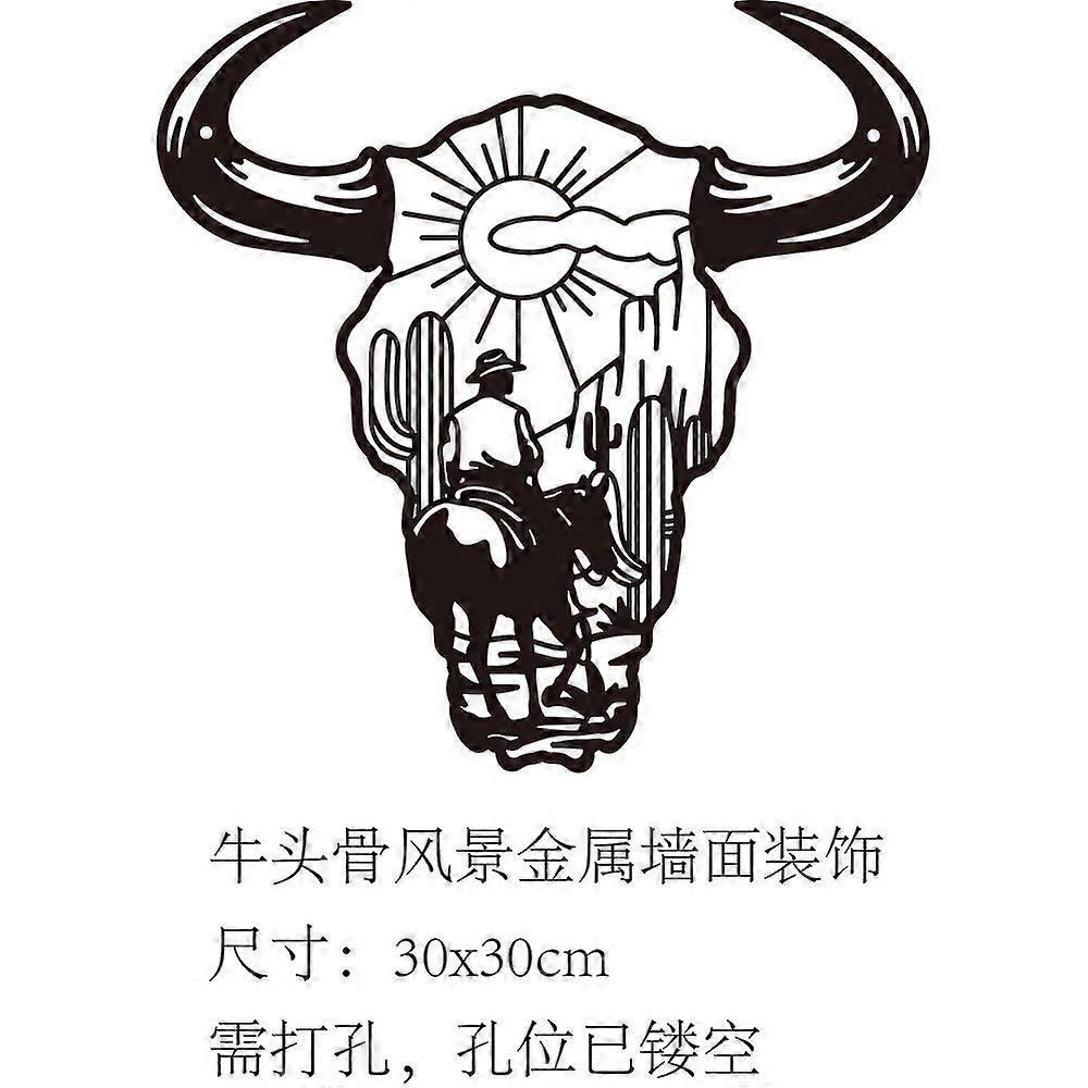 Iron Wall Art Decorations for Front Porch Living Room Kitchen Matte Style Cow Skull 300x300x1mm