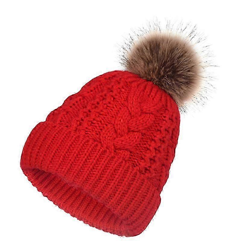 Big hairy ball Beanie Hat Double Layer Warm twist pattern Knit Cap