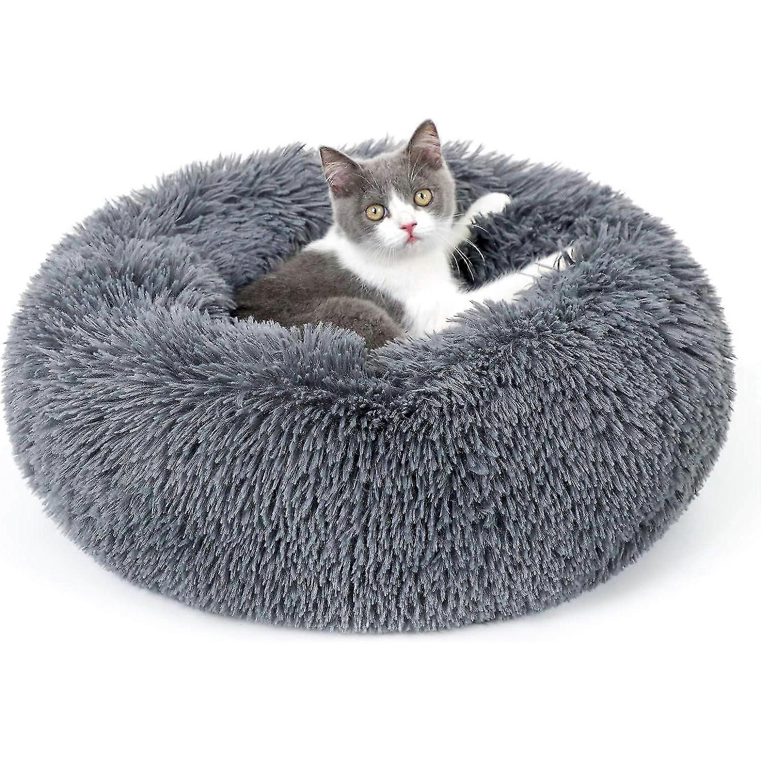 Fluffig rund kattsäng för innekatter