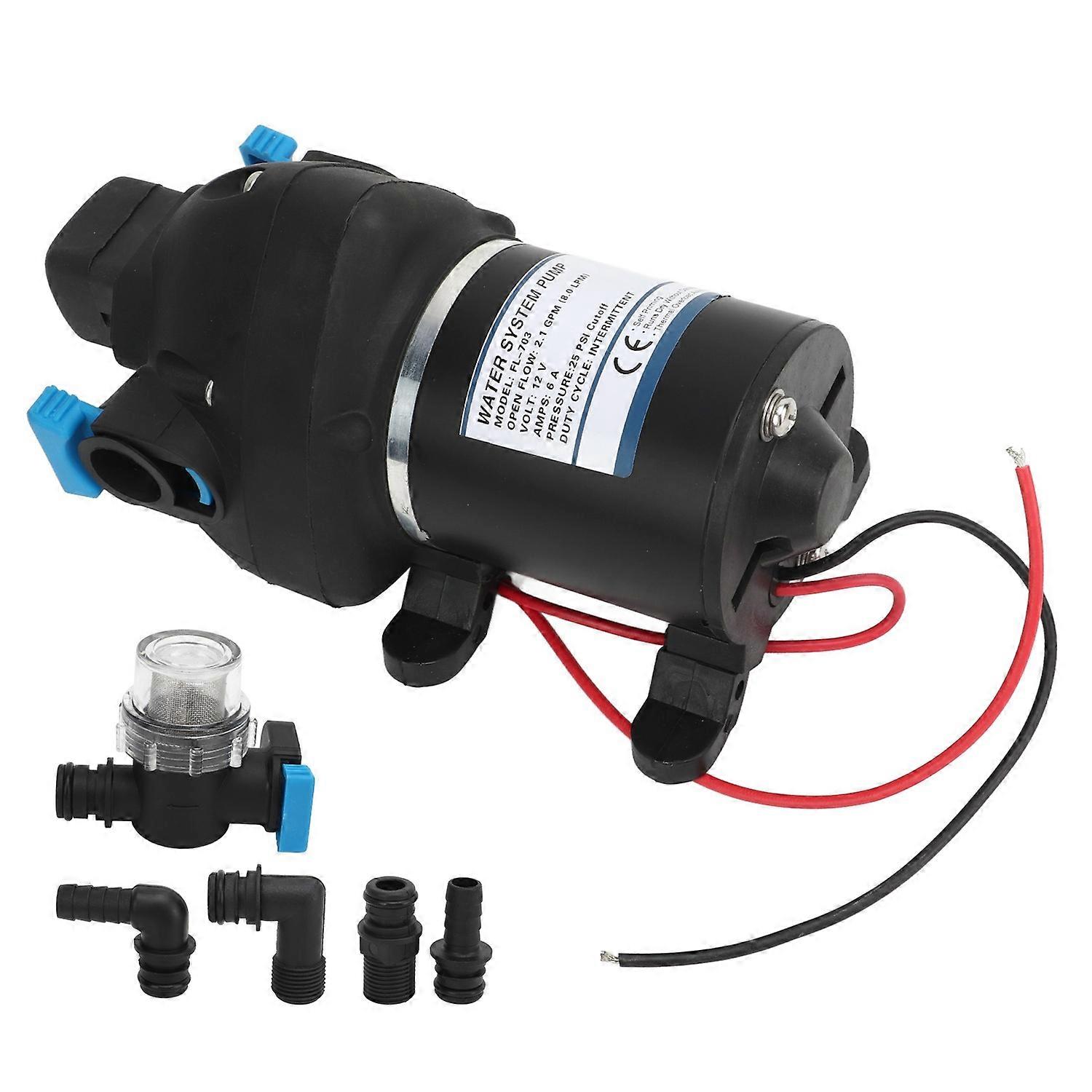 Diaphragm Water Pump High Pressure Micro Booster 2.1GPM 8LPM DC12V 25psi for Home Misting RV Boat Ma
