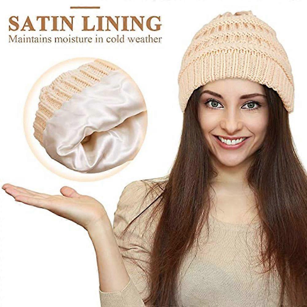 Warm And Windproof Micro Elastic Satin Lined Knitted Hat