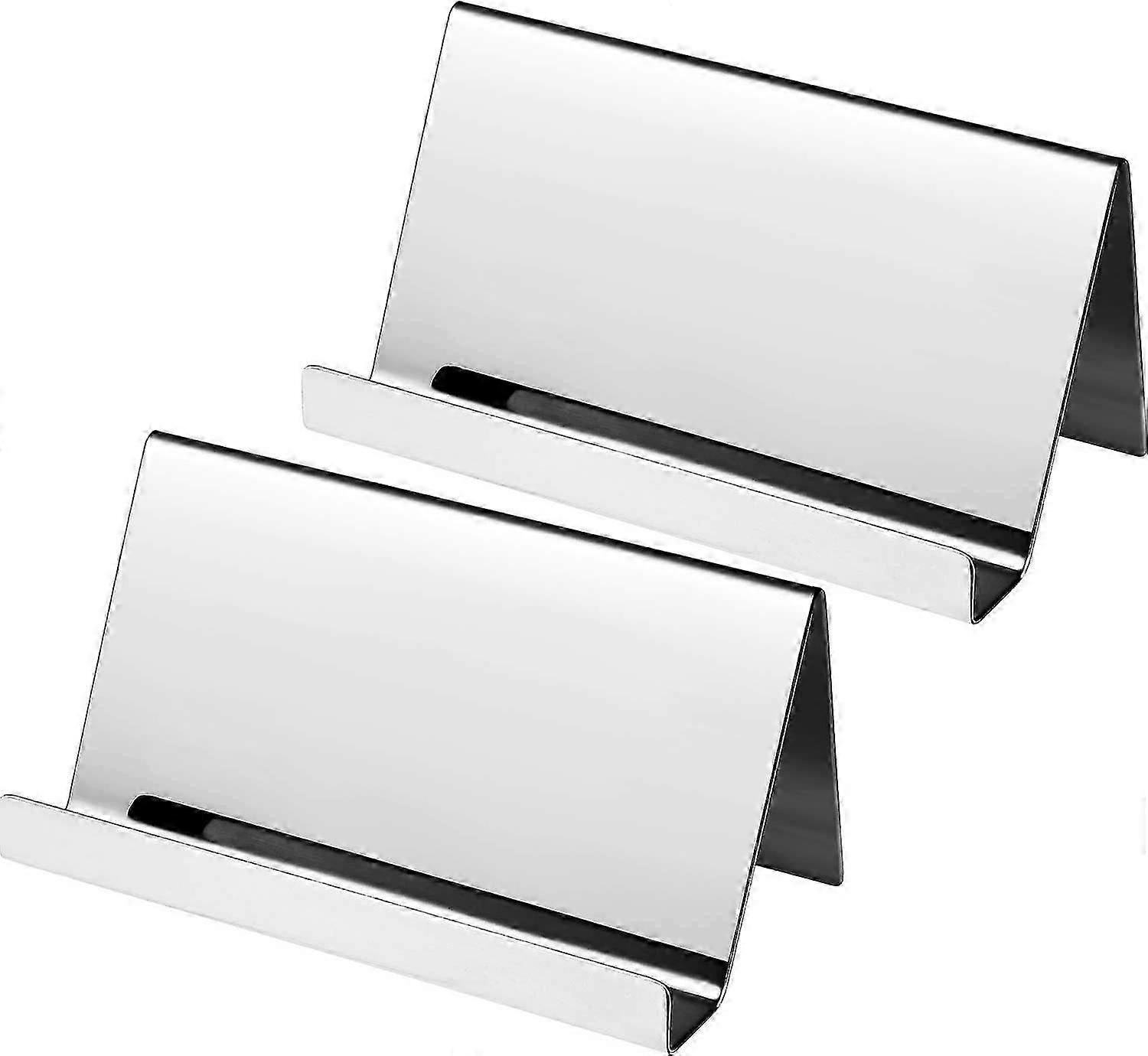 2 Pack Stainless Steel Business Cards Holders Desktop Card Display Business Card Rack Organizer (Silver)