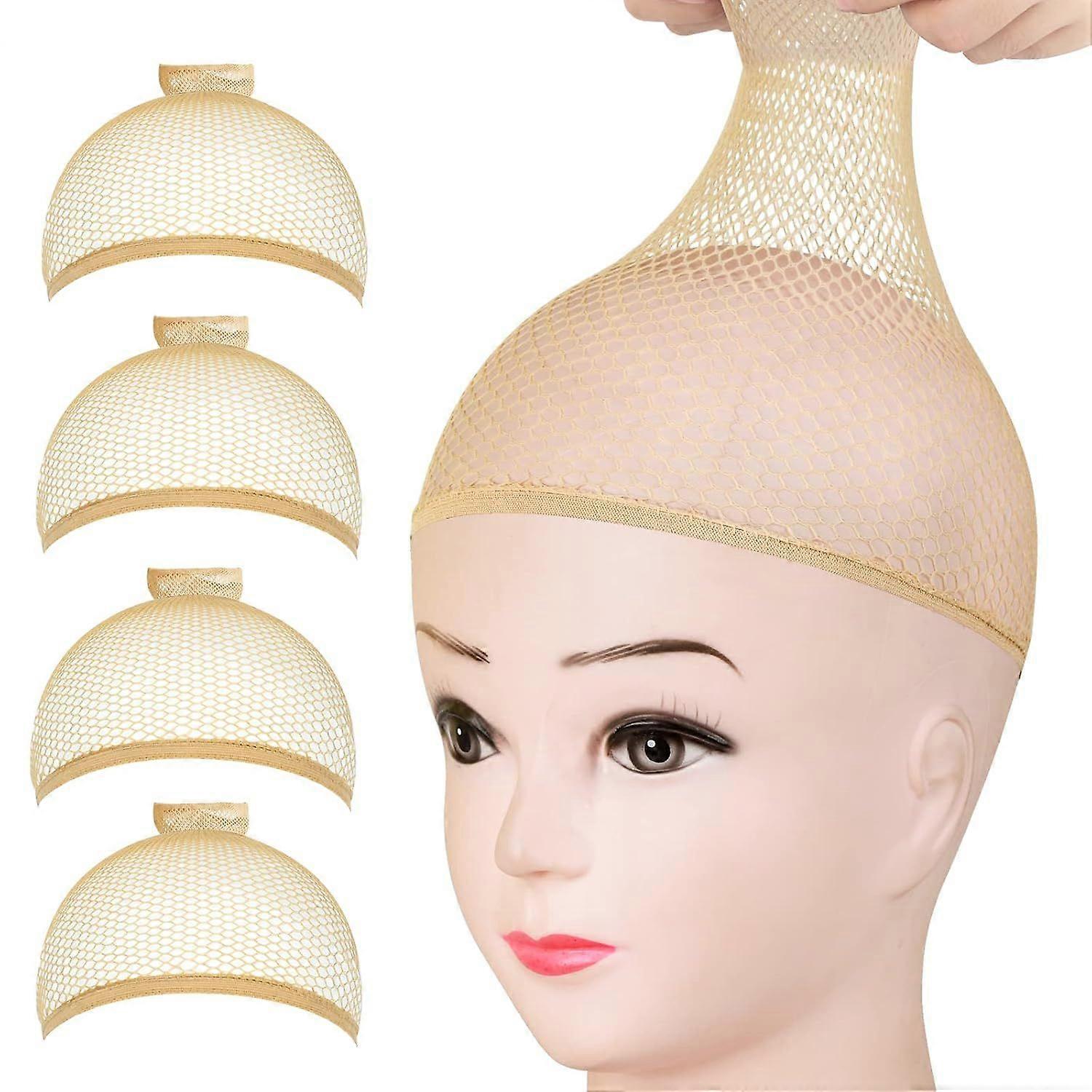 Wig Caps Net, 4PCS Wig Caps Mesh Net Open End, Light Brown Wig Cap for women, Nylon Mesh Wig Caps Net, Strength Wig Cap Light Brown