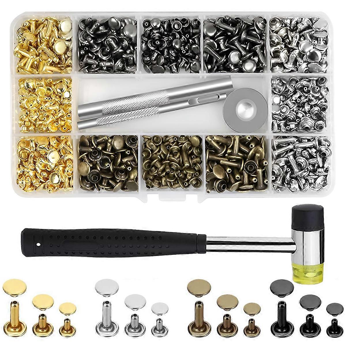 360 Sets Leather Rivet Set, Double Cap Rivets, Rubber Mallet Installation Tool Set, DIY Leather Craft