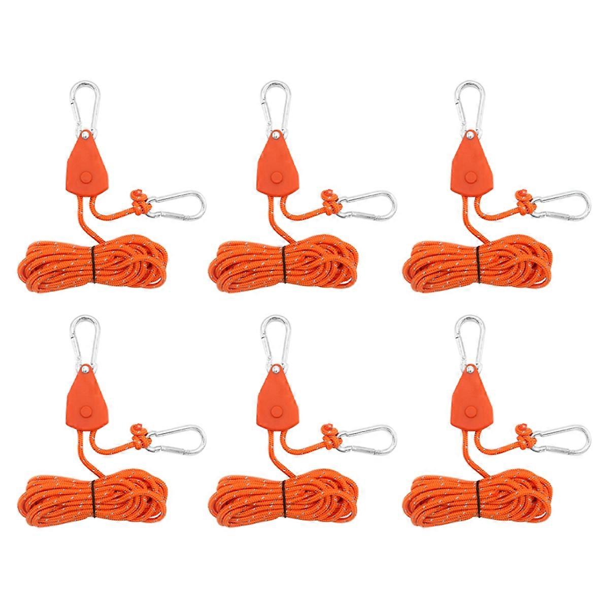 6Pcs 4mm Camping Tent Tie Down Rope Tightener Fastening Orange