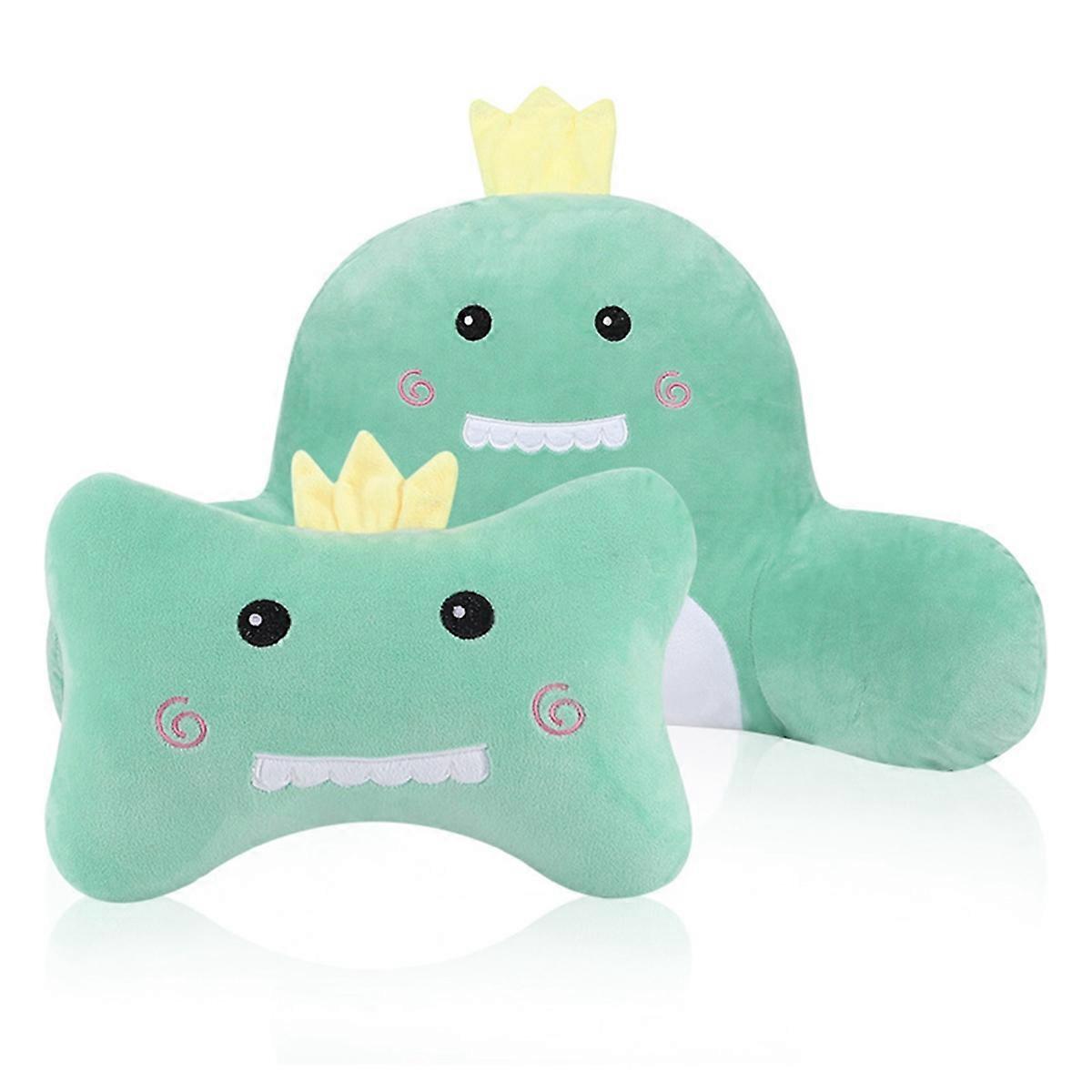 Car Headrest & Lumbar Support Cushion, Cute Dinosaur Car Lumbar Support Pillow and Car Neck Pillow Kit, for Sleep Pillow