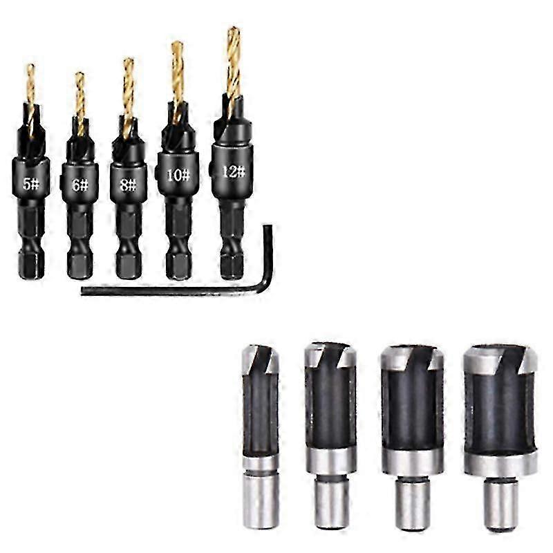 10Pcs Barrel Type Cork Puncher Chamfer Cutter Drill Bit Countersunk Bit Drill 1/4 Inch Hexagon Wren