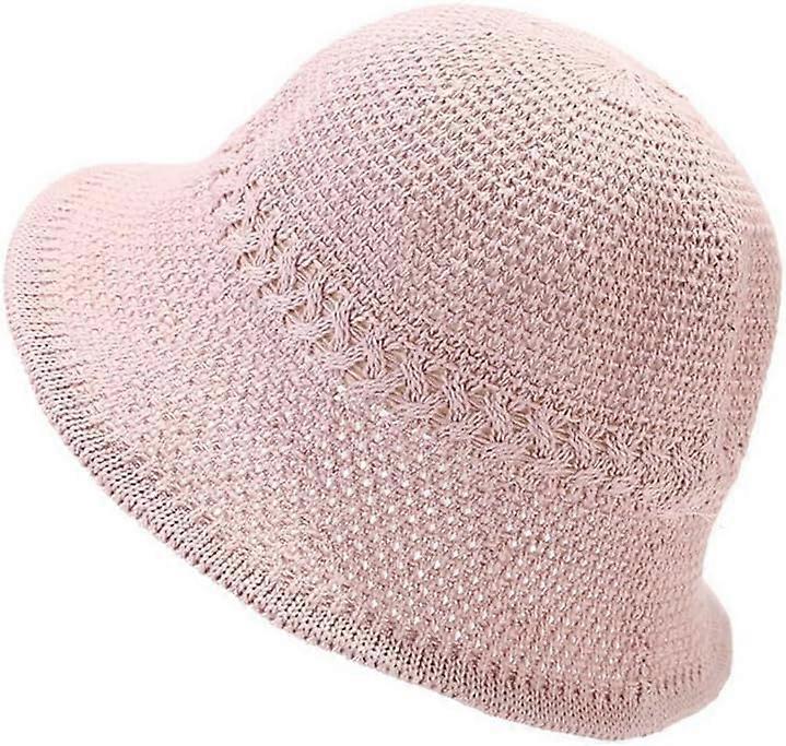 Solid Color Hollow Thin Knitted Bucket Hat for Sun Protection, Fisherman Style, Adjustable Fit, Lightweight Material