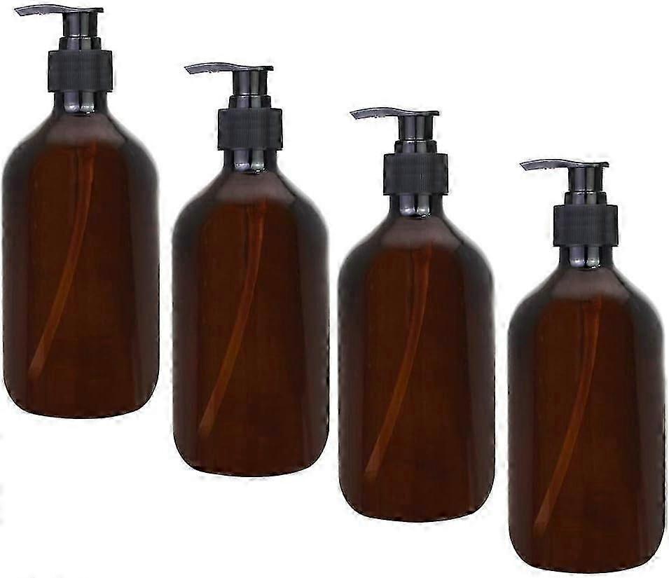 4Pcs Amber Dispenser 500ML Dispenser Bottles Amber Pump Bottles Empty Amber Plastic Bottle