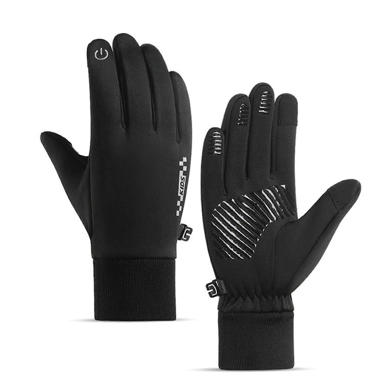 Gants confortables pour enfants de 5 à 14 ans (garçons et filles), faciles à nettoyer, coupe-vent et chauds, mitaines à doigts séparés pour l'école et les jeux en extérieur, noirs, tailles 5 à 9 ans.