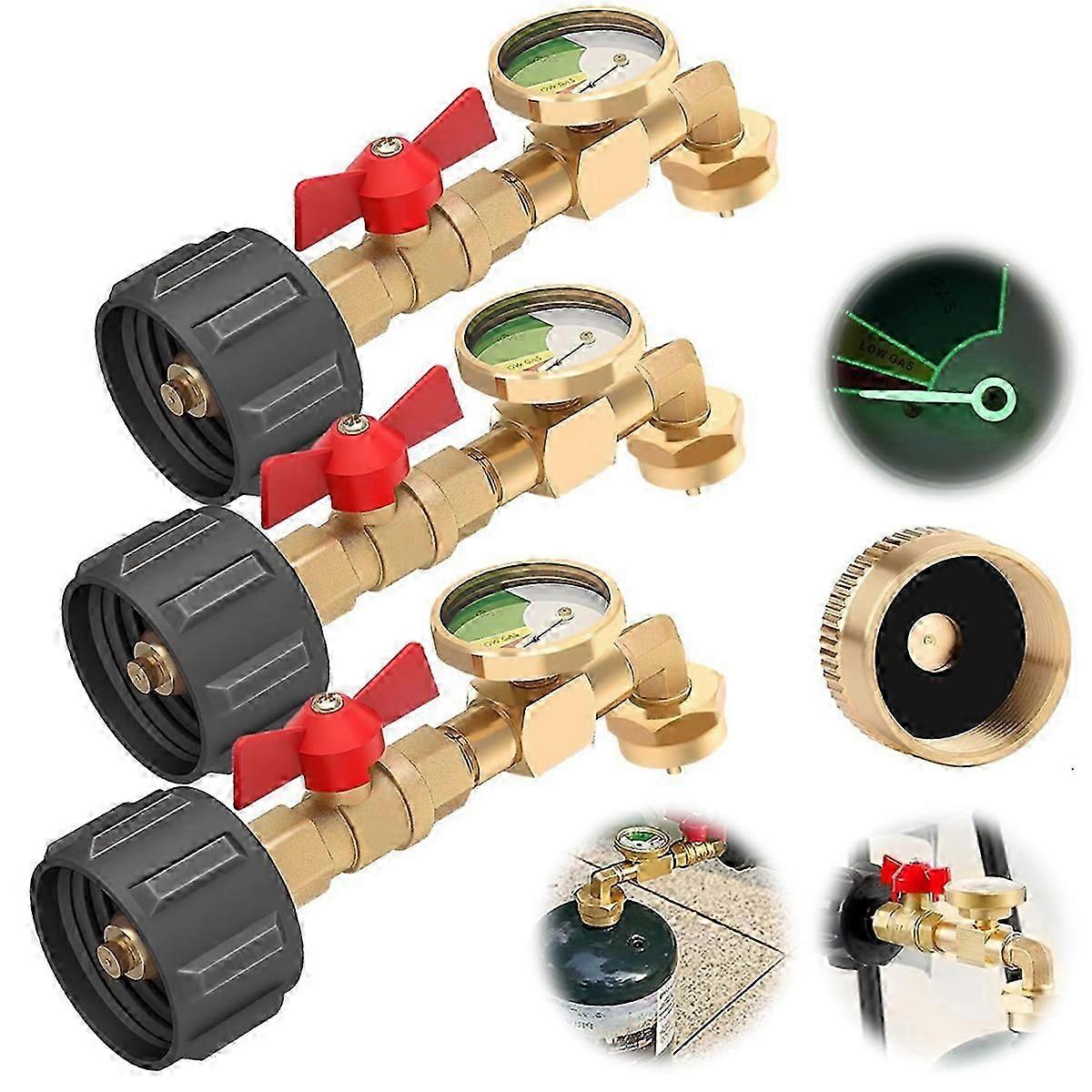 3 pcs Propane Refill Elbow Adapter with Tank Gauge, Propane Tank Adapter for 1 lb Tank, Universal Propane Gas Gauge