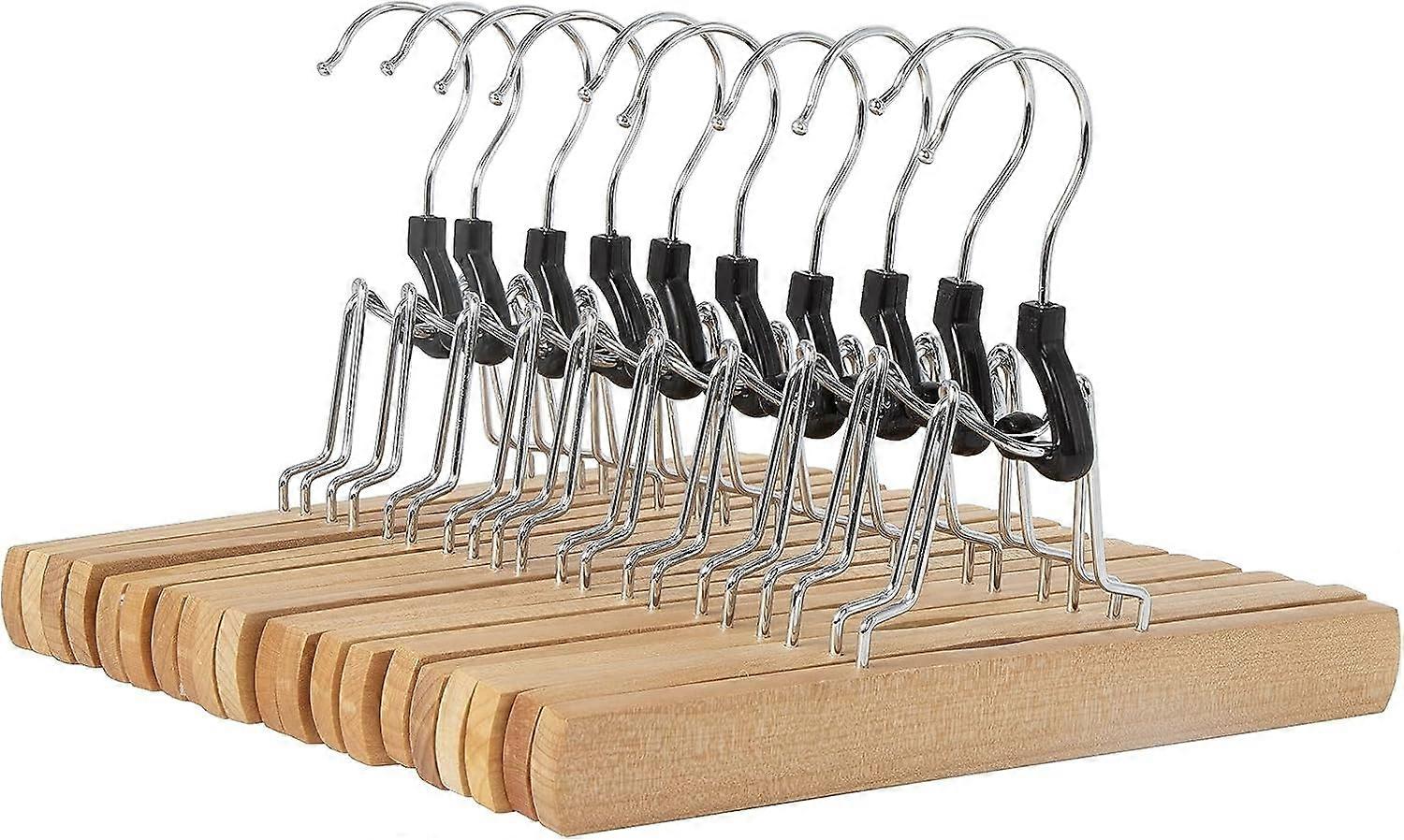 Sturdy Trouser Hangers for Closet Organization, 10 Pack, Non-Slip Velvet Material, Space-Saving Design in Black