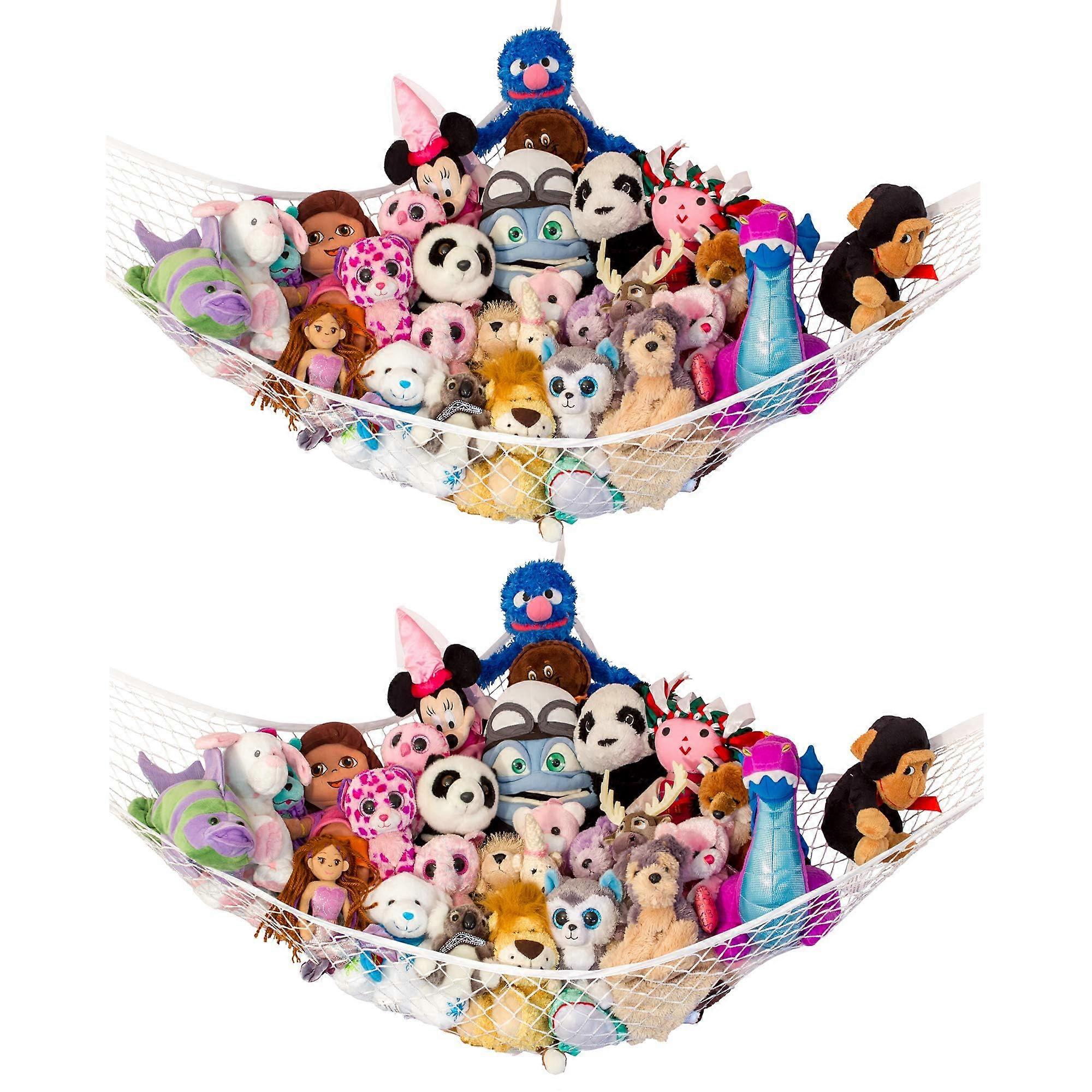 Stuffed Animal Hammock, 2 Pack | Corner Hanging Organizer, Toy Storage, Animal Stuffed Storage | Plush Toy Net with Attachments and Hooks
