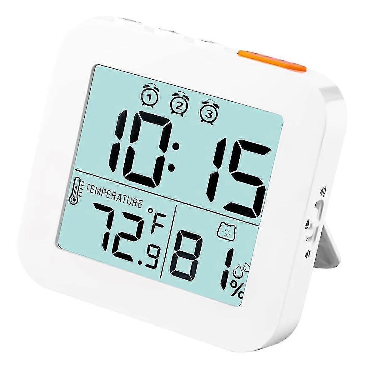 Digital Alarm Clock, Light Travel Clock, Battery Operated Desk Clock with Temperature, Portable Clock White