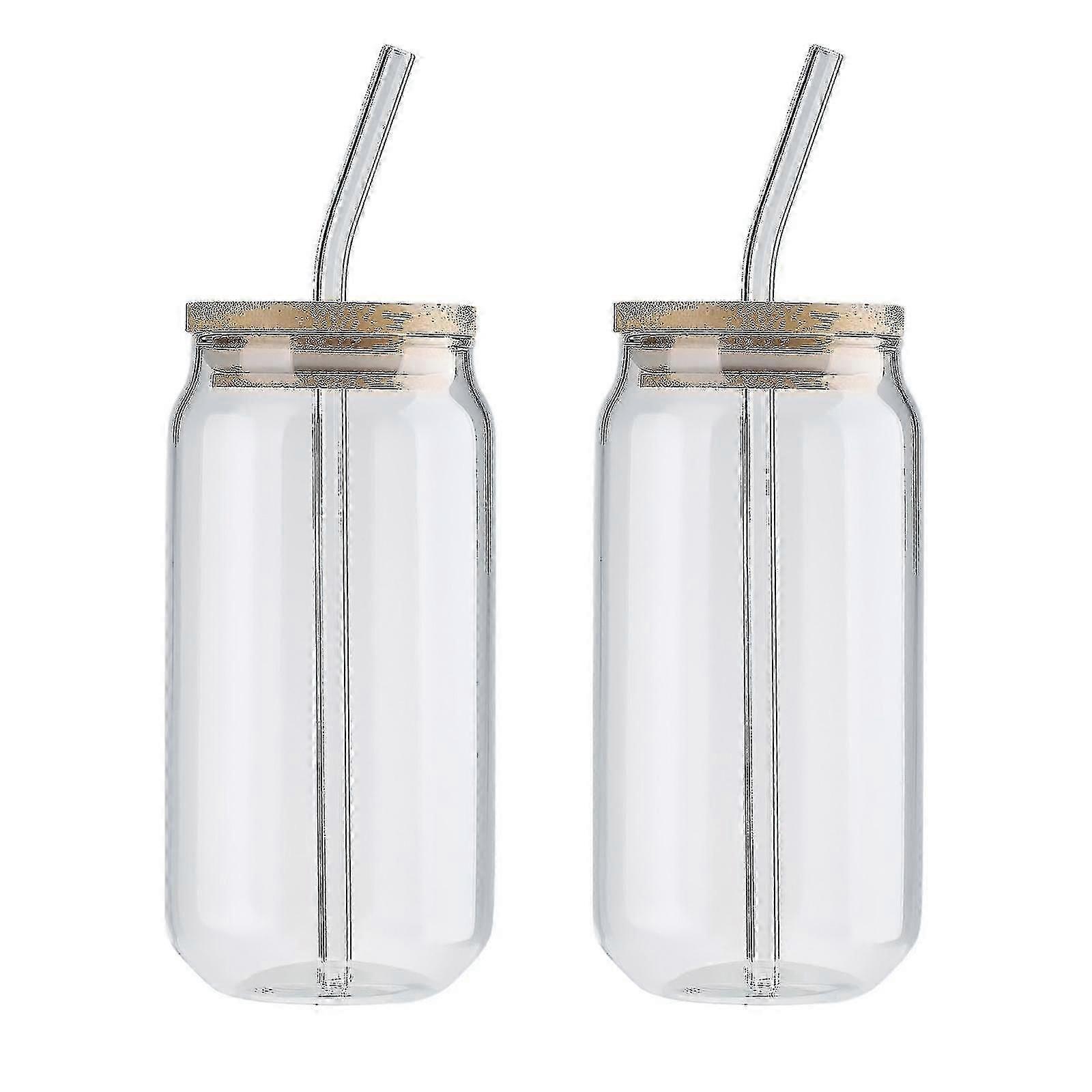 2pcs Drinking Glasses Can Cup Cold Drink Cup with Glass Straw