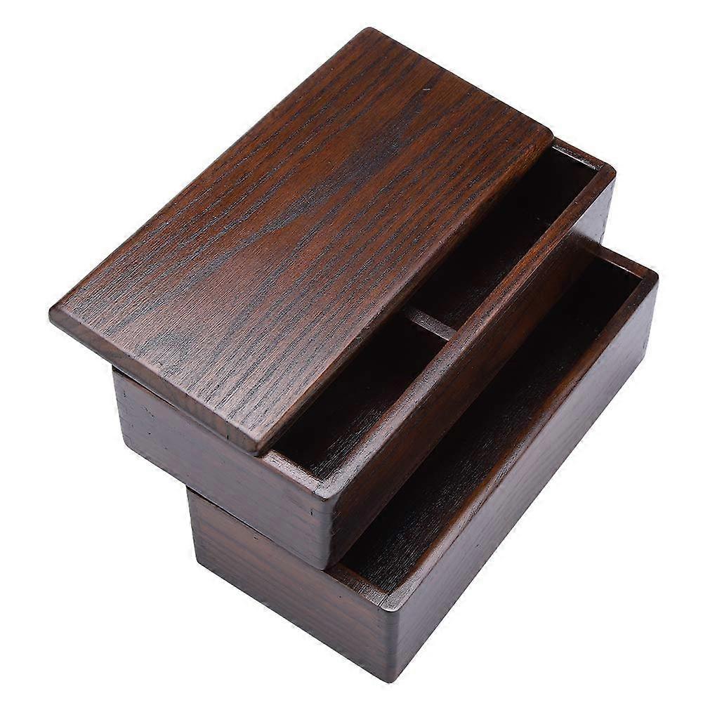 Wooden Healthy Double Layer Rectangle Lunch Box for Office Picnic